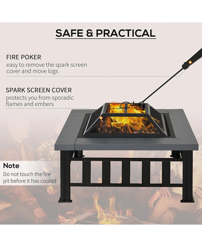 Outsunny 34" Fire Pit Outdoor Wood Burning Firepit Table w/ Log Grate, Poker