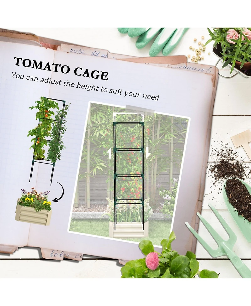Outsunny Galvanized Raised Garden Bed w/ Tomato Cage,