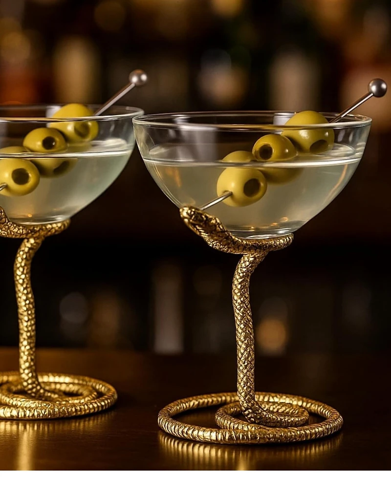 The Wine Savant Gold Snake Cocktail Glasses, Set of 2