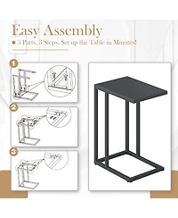 Gymax C Shaped End Table w/ Metal Frame Sofa Table for Small Space Indoor Outdoor