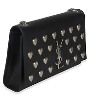 Pre-Owned Saint Laurent Black Smooth Calfskin Studded Heart Medium Kate Chain Bag