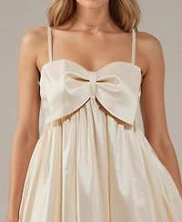Modenaire Women's Kristina Bow Bubble-Hem Spaghetti-Strap Mini Dress