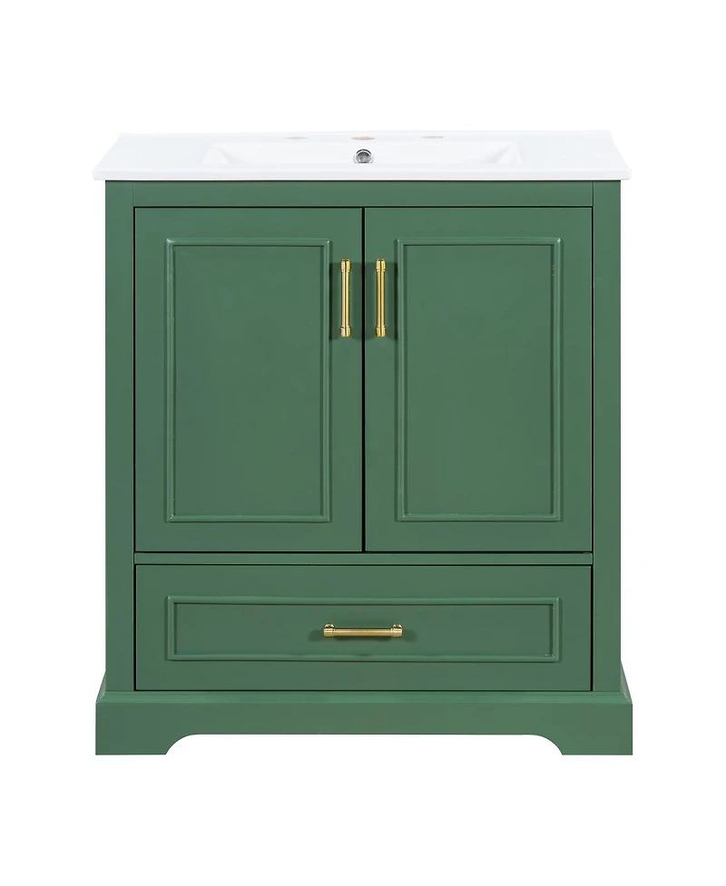 Sillysis 30 Inch Bathroom Vanity with Ceramic Sink, Solid Wood Frame, Soft Close Doors, Drawer and Double Door Shelves