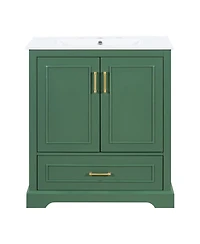 Sillysis 30 Inch Bathroom Vanity with Ceramic Sink, Solid Wood Frame, Soft Close Doors, Drawer and Double Door Shelves