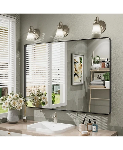 Apmir 30" x 44" High-Strength Tempered Glass and Aluminum Alloy Framed Wall Decor Bathroom Vanity Mirror