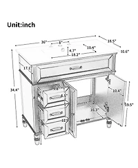 Busdays 36 Inch Bathroom Vanity with Sink Cabinet with Drawers Durable Frame Mdf Board Spacious Storage Two Package Delivery