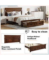 Rainsken Queen Bed Frame, with 2 Storage Drawers and Tall Headboard, Built-In Charging Station Led Lights