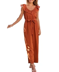 Cupshe Women's Ruffle Waist Tie-Front Wide Leg Jumpsuit