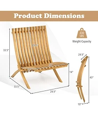 Gouun Folding Teak Wood Outdoor Lounge Chair with Slatted Seat and Backrest, 14 in Seat Height