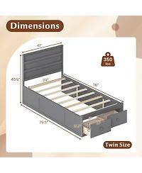 Slickblue Twin Bed Frame with Built-in Storage Drawers and Headboard