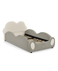 Rainsken Twin Cute Cloud Floor Bed Frame, with Safety Guardrails Beds and Bed-End Storage Pocket, Shape Pu Leather Kids Bed, for 3+