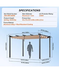 Gouun 10 x 13 ft Retractable Pergola with Canopy Aluminum Outdoor Patio Shade