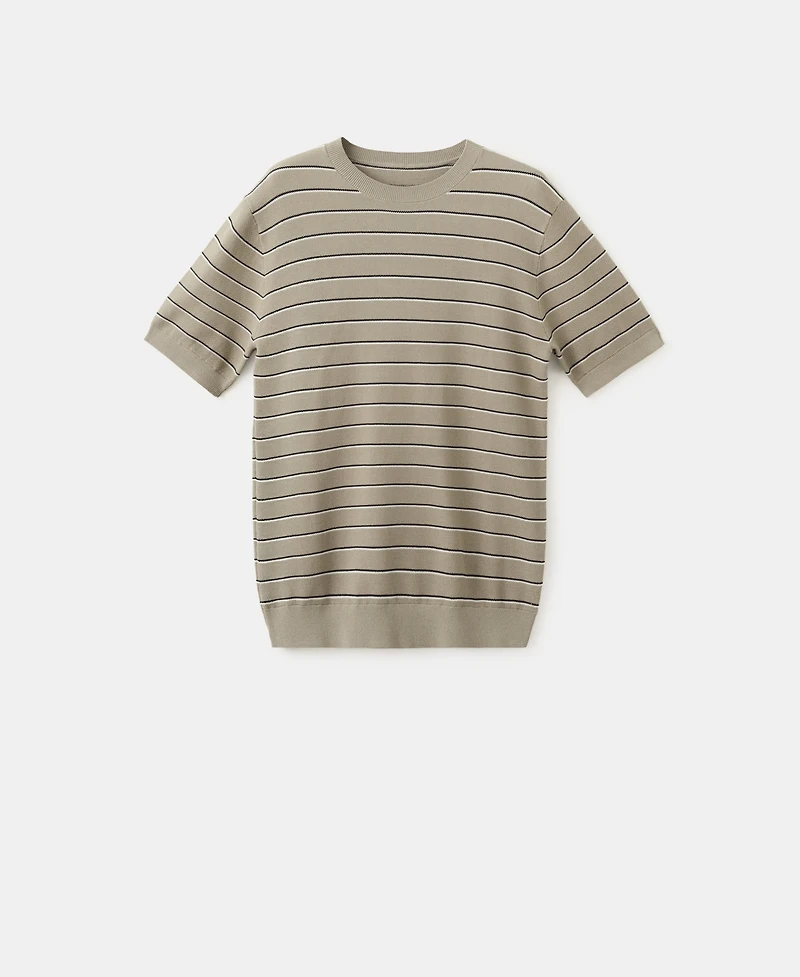 Mango Men's Striped Knit Cotton T-Shirt
