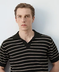 Mango Men's Striped Knit Cotton Polo Shirt