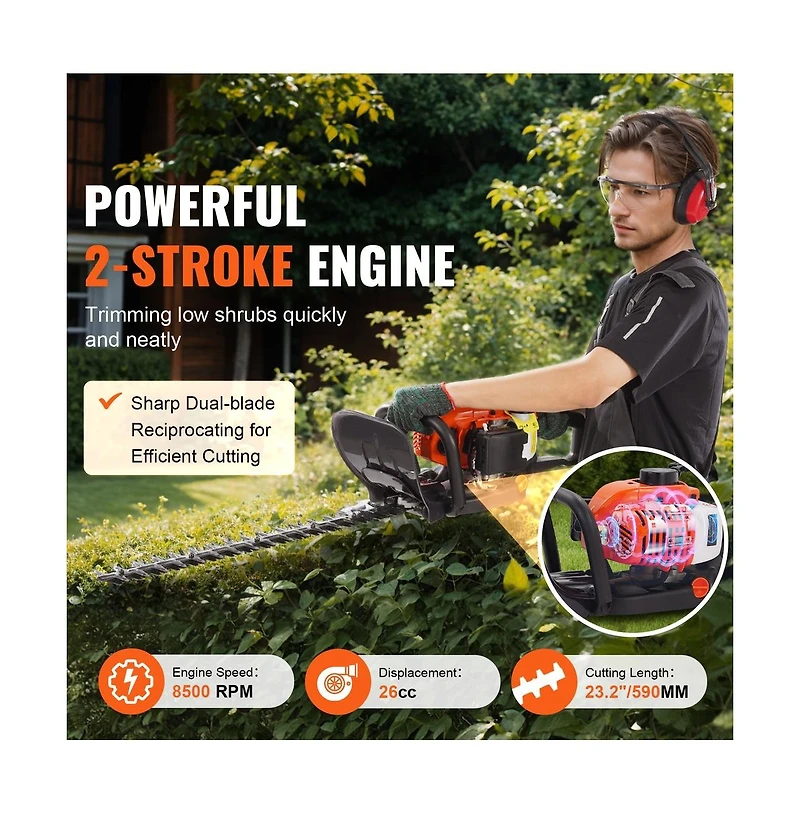 Sugift 23.2 in 26CC Gas Hedge Trimmer with 180 Degree Adjustable Head