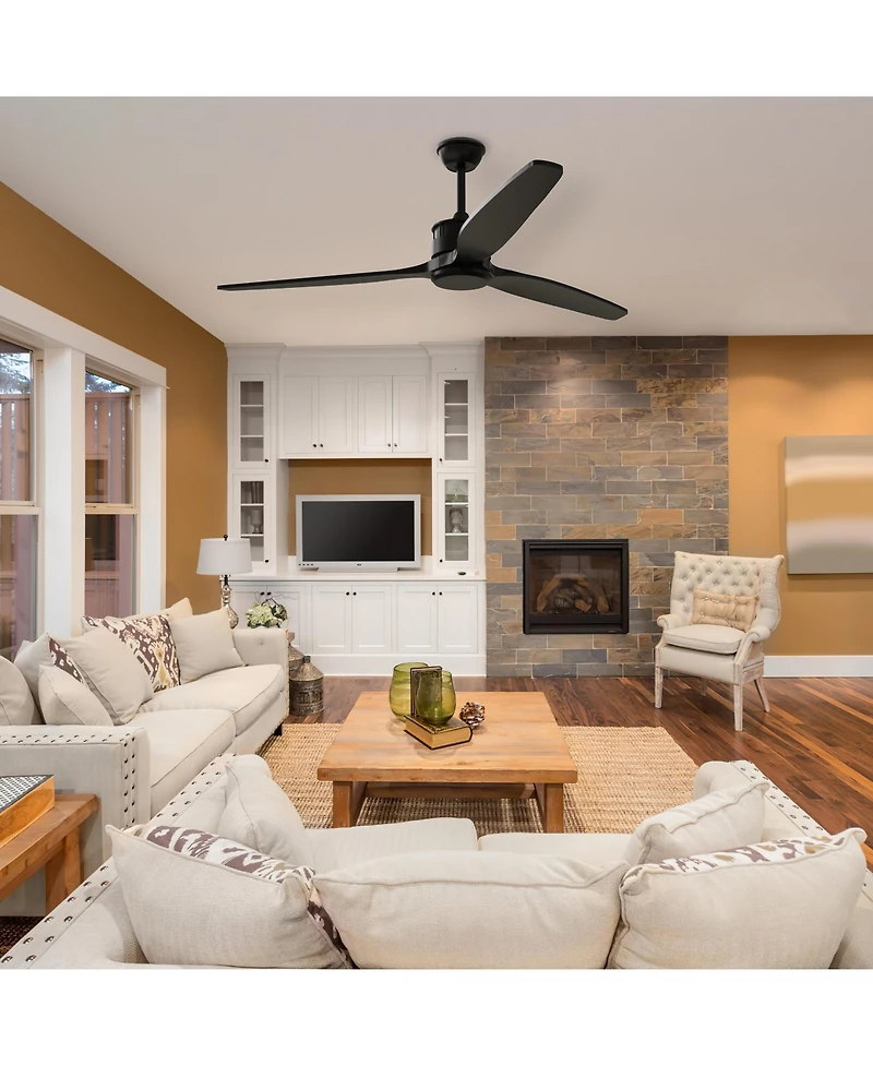 Homsee Modern 52-Inch Black Ceiling Fan with Solid Wood Blades