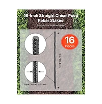 Sugift Rebar Stakes 16-Inch Heavy-Duty 0.45 inche Diameter Straight Galvanized Steel Ground Anchors