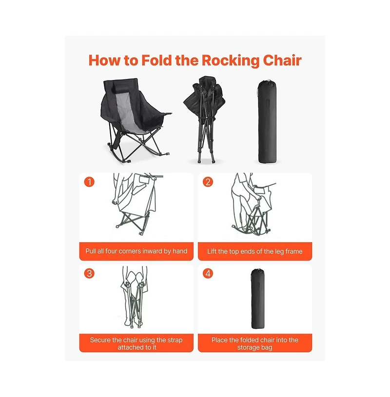 Sugift Heated Camping Chair 3 Heating Settings Large-Sized Padded Folding Rocker