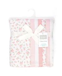 Hudson Baby Girl Cotton Poly Flannel Burp Cloths -Pack, Tiny Rose