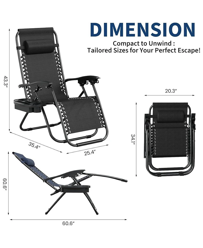 gaomon Set of 2 Patio Lounge Chair, Folding Portable Camping Chair for Yard, Garden
