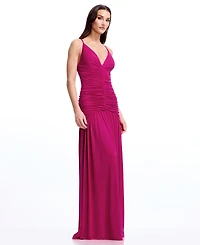 Dress the Population Women's Sleeveless Deep V-Neck Ruched Maxi