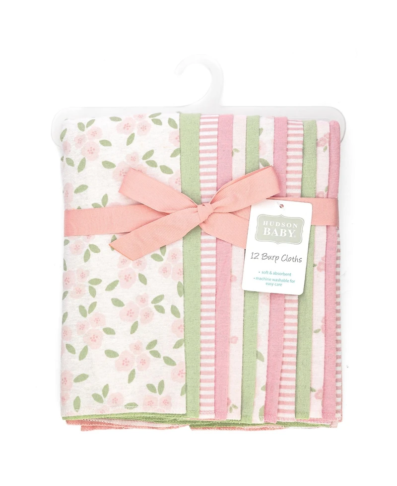 Hudson Baby Girl Cotton Poly Flannel Burp Cloths Bundle 12-Pack, Sweet Little Floral, One Size