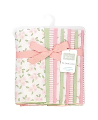 Hudson Baby Girl Cotton Poly Flannel Burp Cloths Bundle 12-Pack, Sweet Little Floral, One Size