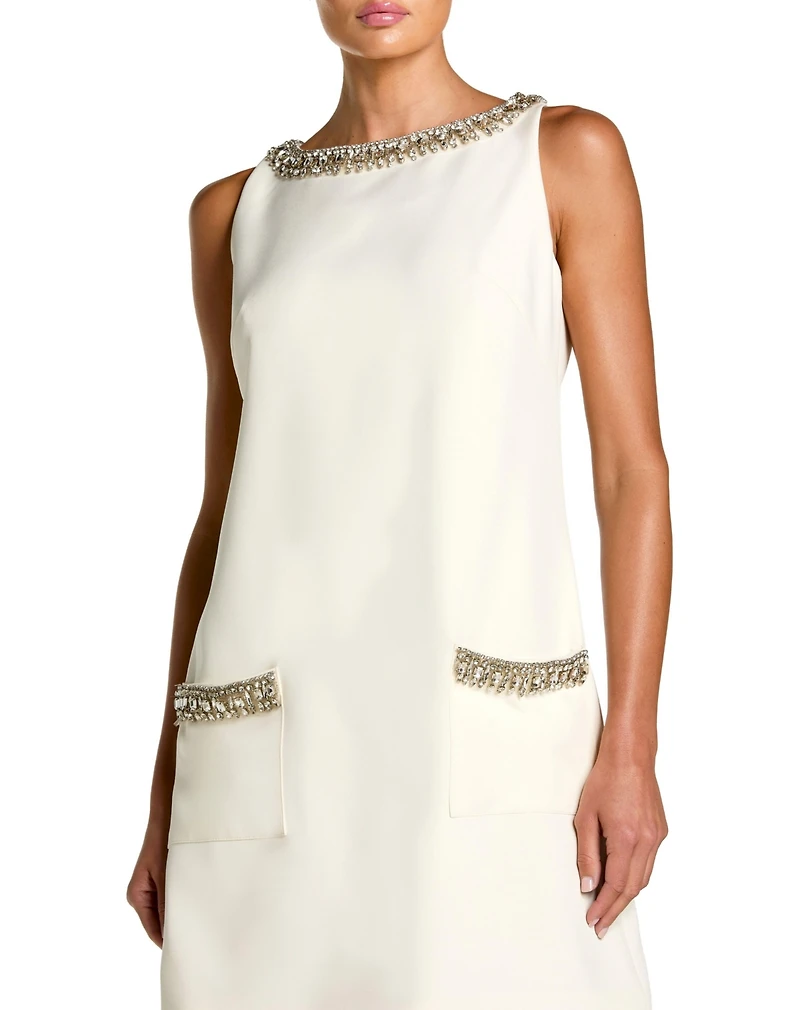 Mac Duggal Women's Sleeveless Crepe Mini Dress With Rhinestone Trim