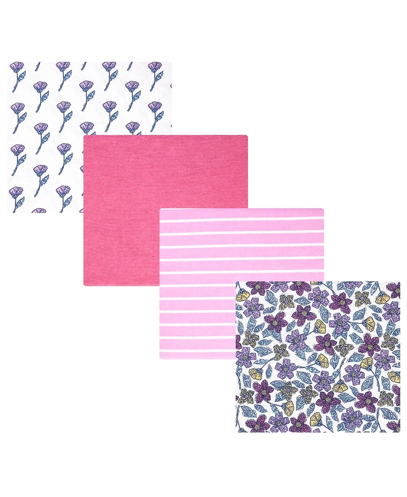 Hudson Baby Girl Cotton Poly Flannel Receiving Blankets, Begonia Pink Floral, One Size