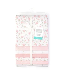 Hudson Baby Girl Cotton Poly Flannel Receiving Blankets Bundle 7-Pack, Tiny Rose, One Size