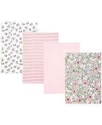 Hudson Baby Girl Cotton Poly Flannel Burp Cloths -Pack, Soft Pink Floral