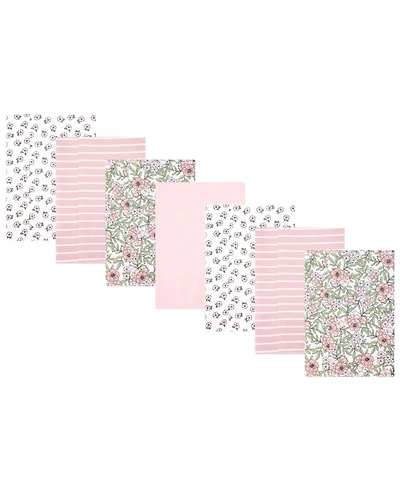 Hudson Baby Girl Cotton Poly Flannel Burp Cloths -Pack, Soft Pink Floral