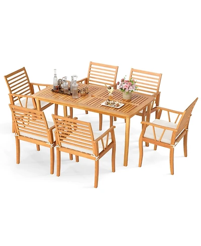 Sugift 7-Piece Acacia Wood Patio Dining Set with Padded Cushions