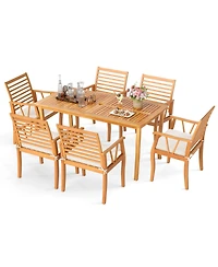 Sugift 7-Piece Acacia Wood Patio Dining Set with Padded Cushions