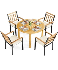 Sugift 5-Piece Acacia Wood Round Patio Dining Set with Cushions
