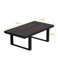 Homsee Retangular Wood Grain Wooden Dining Table with Wooden Frame