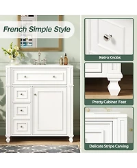 Sillysis Modern Bathroom Vanity with Sink, French Style Cabinet, Soft Close Drawers and Adjustable Storage for Small Spaces