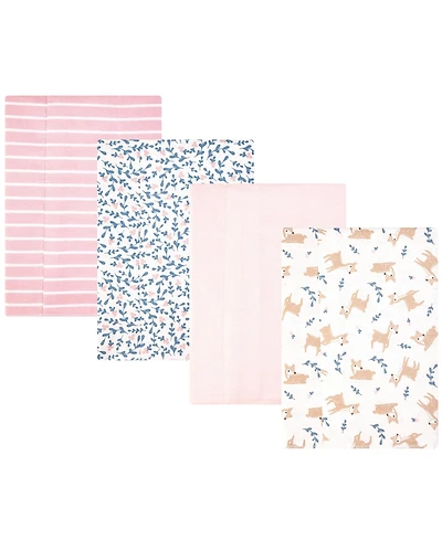 Hudson Baby Girl Cotton Poly Flannel Burp Cloths -Pack, Loves Me Deerly