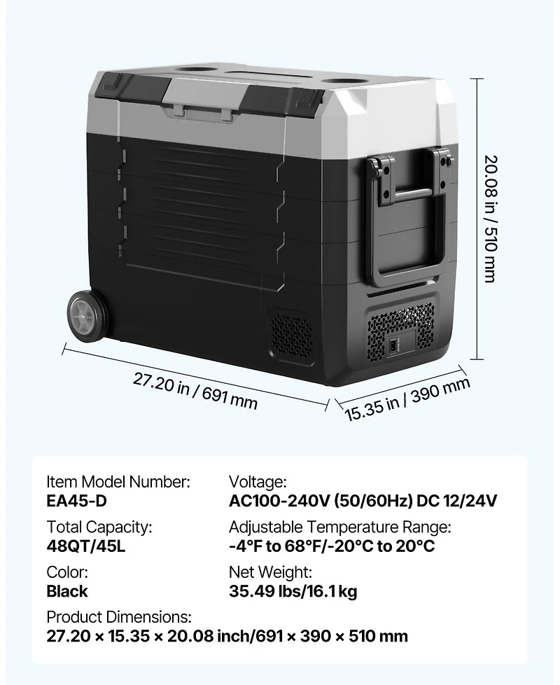 Mecale Quart Car Refrigerator Dual Zone with App Control Wheels