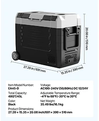 Mecale Quart Car Refrigerator Dual Zone with App Control Wheels