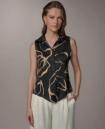 Donna Karan New York Petite Collared Neck Printed Top