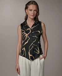 Donna Karan New York Petite Collared Neck Printed Top