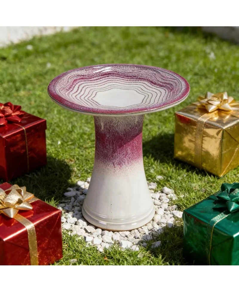 Clihome Ceramic Bird Bath for Outside, Elegant Tall Outdoor Bird Bath,for Outdoors with floral Pattern