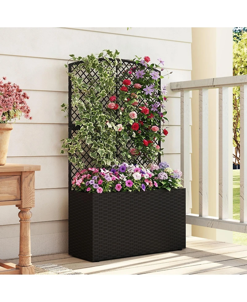 Gymax Raised Garden Bed Trellis Wicker Planter Box Privacy Screen