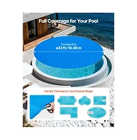 Sugift Solar Pool Cover 33 feet Round Pool Bubble Cover 8 Mil Pools Solar Blanket with Bubble and Pe