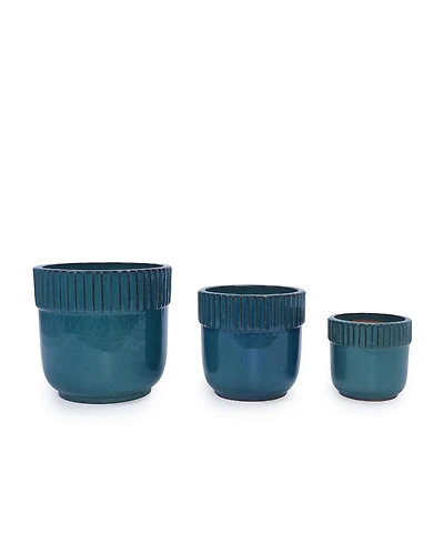 Clihome Handmade Glazed Ceramic Planter Set of 3, 15/12/9 Inch Diameter,for Monstera and Fiddle Leaf Fig Outdoor Garden & Indoor Staircase Use,Teal