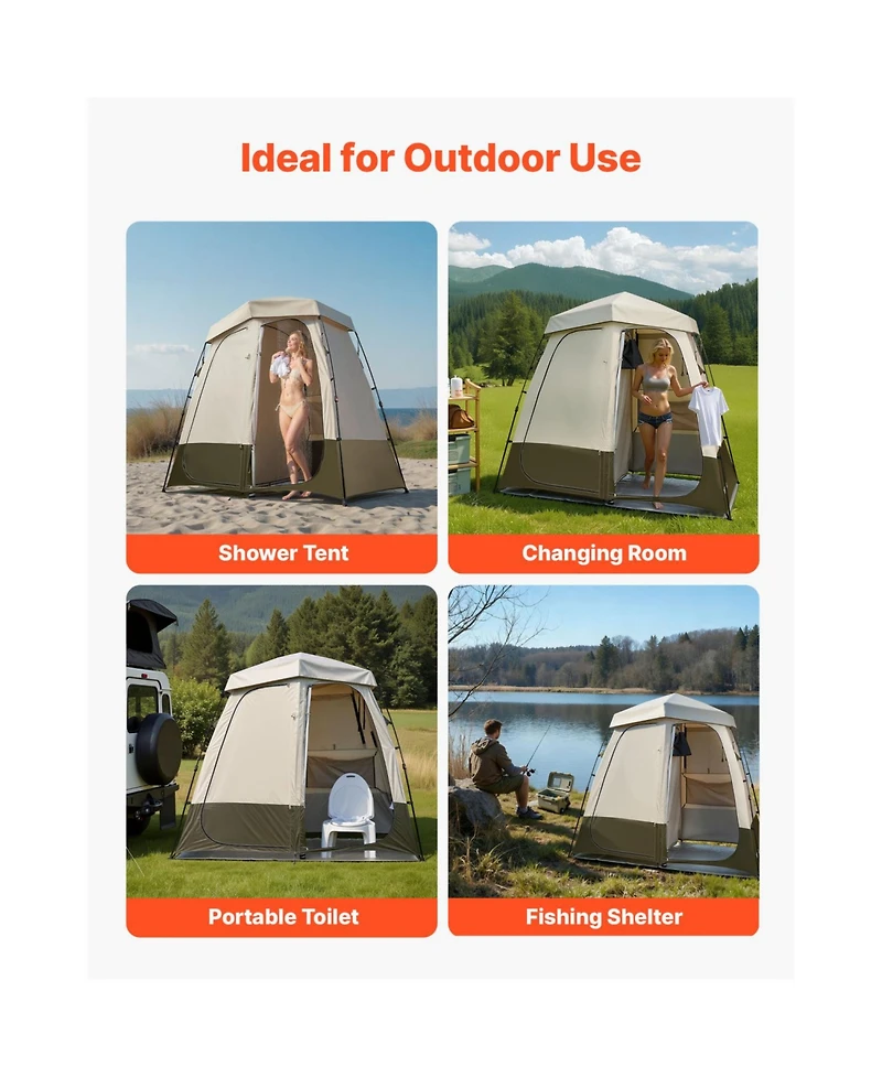 ECHTPeak Camping Shower Tent, 150D Oxford Fabric with Silver Coating, 2-Room Foldable Privacy Tent Changing Room, for Camping, Beach, and Fishing