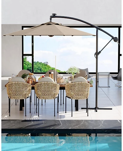 gaomon 10ft Outdoor 360degree(s) Rotation Offset Patio Umbrella with Base, Sun Protection for Deck, Poolside, Backyard
