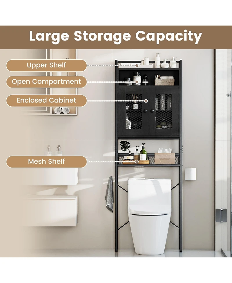 Gymax Over The Toilet Cabinet Bathroom Toilet Storage Organizer w/ Double Door Cabinet