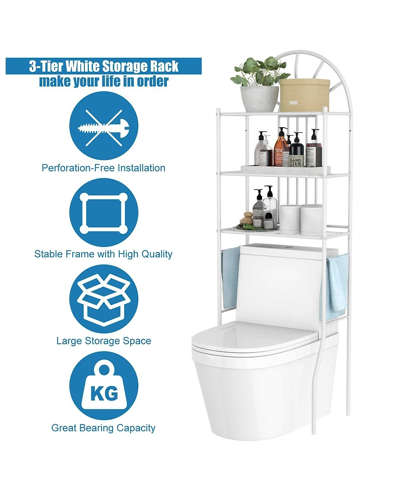 Gymax Bathroom 3-Tier Metal Storage Rack Over the Toilet Space Saver